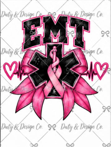 Pink EMT with Bow-Breast Cancer Awareness Digital Design