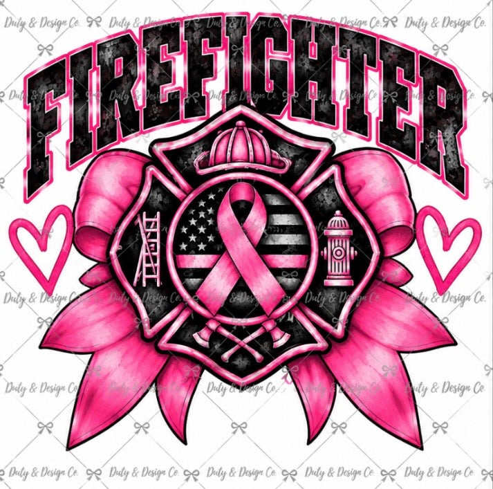 Pink Firefighter with Bow- Breast Cancer Awareness Digital Design