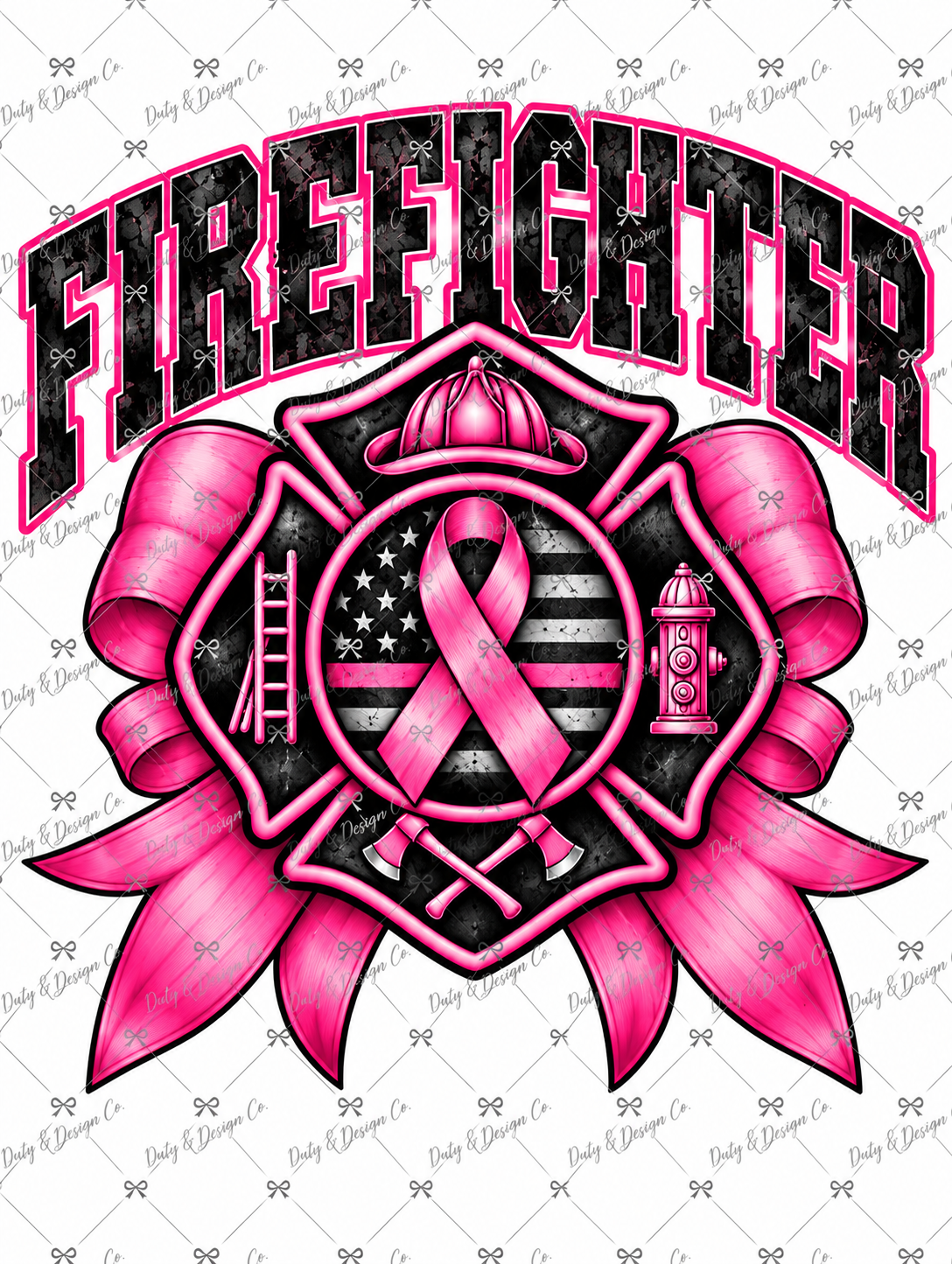 Pink Firefighter with Bow-Breast Cancer Awareness